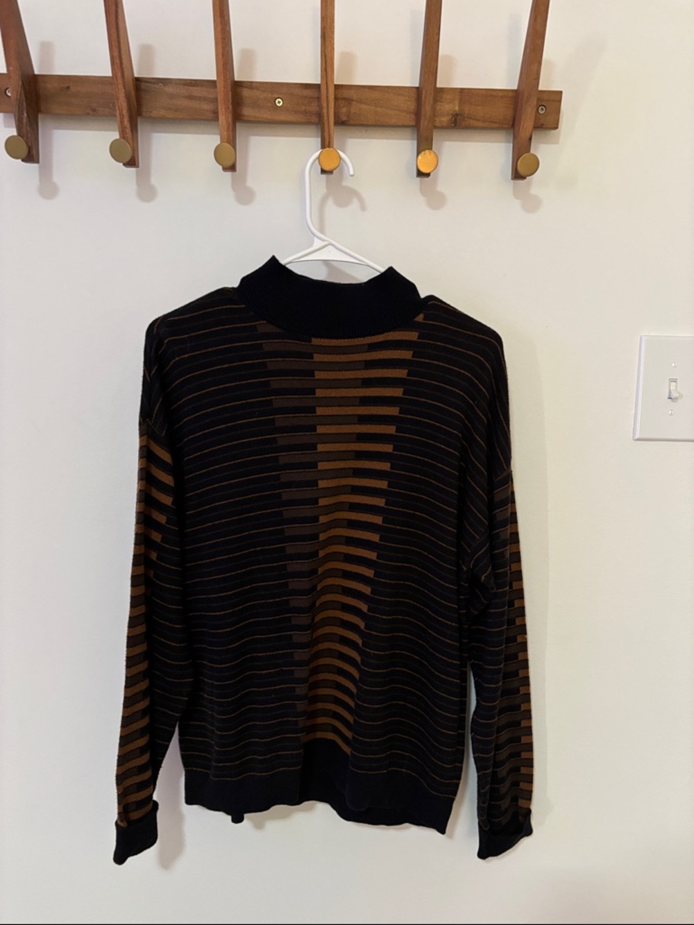 Worthington Black and Brown Striped Mockneck Sweater